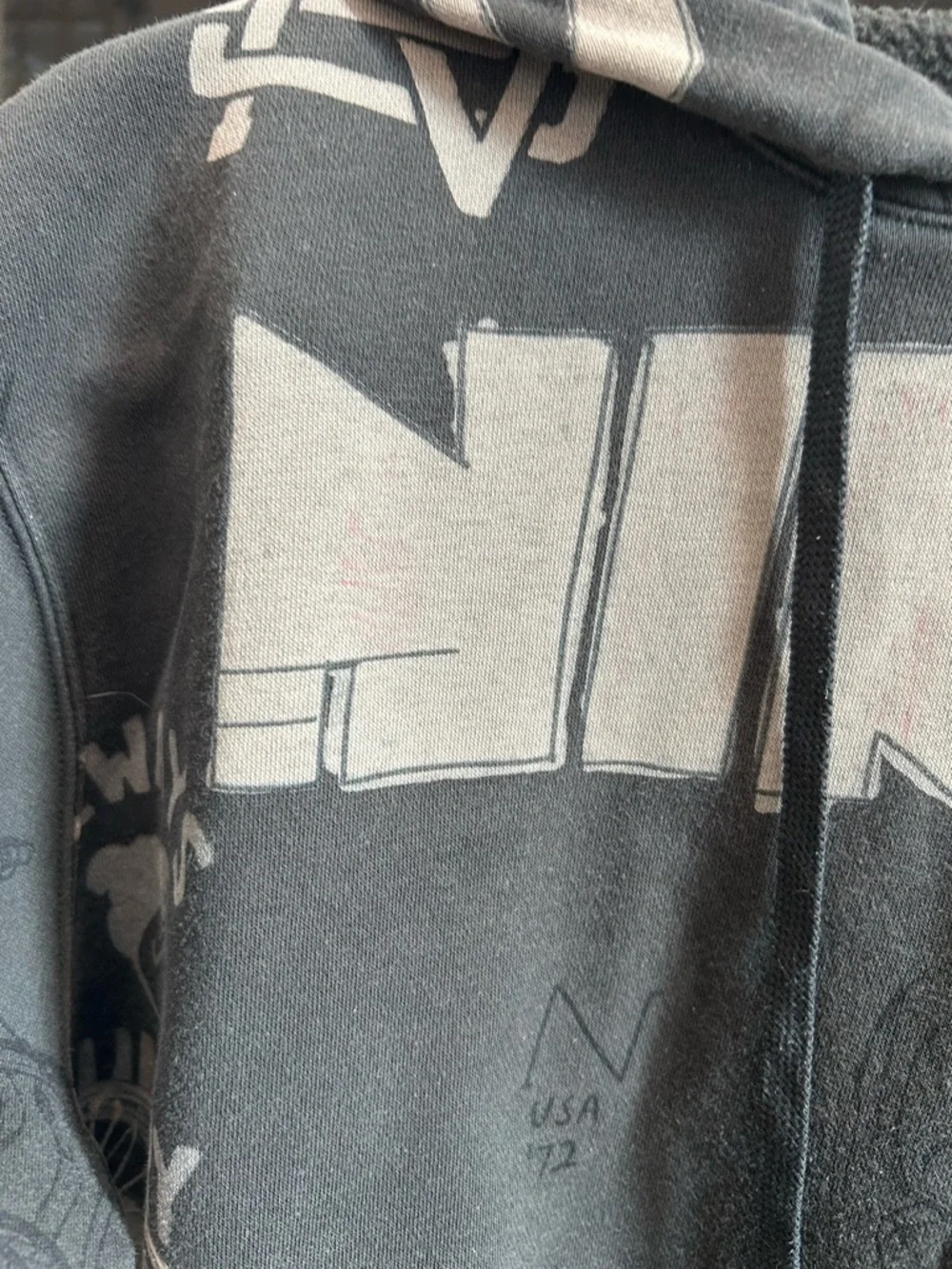 Nike Black & Gray printed Graphic Pullover Hoodie size M a few stains GUC - Picture 4 of 7